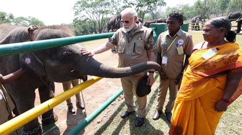 PM Modi Meets The Elephant Whisperers Pair Bomman And Bellie In Tamil