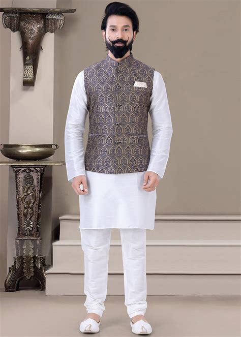 Readymade White Kurta Pajama With Jacket Mw