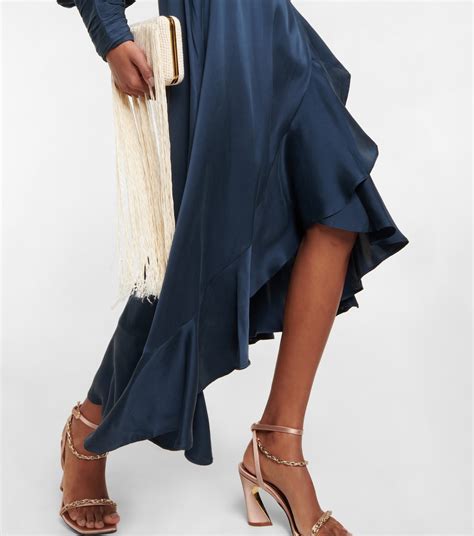 Wrap Silk Satin Midi Dress In Blue Zimmermann Mytheresa