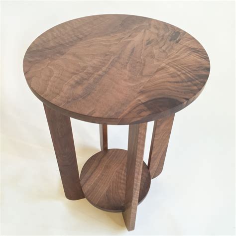 Perriand Style Round Solid Walnut Mid Century Modern Side Table With Shelf