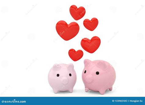 Two Piggy Bank With Red Hearts3d Illustration Stock Illustration