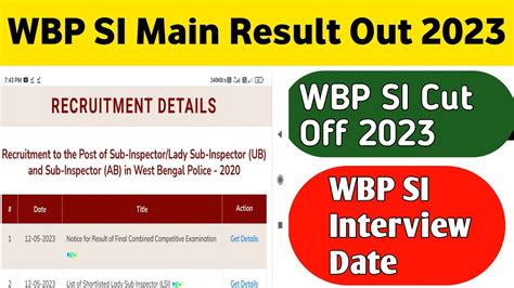 Wbp Si Main Exam Result Out Wbp Si Main Exam Cut Off