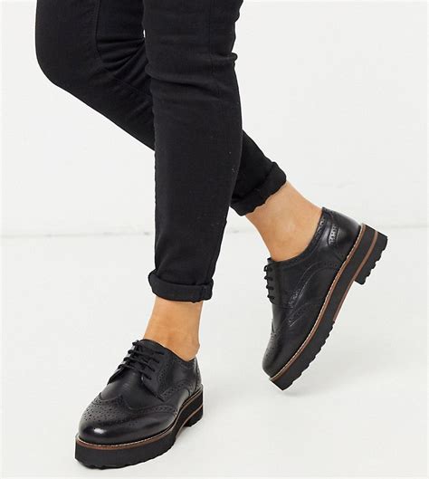 Asos Wide Fit Mottle Leather Flat Brogues Black Brogues Womens Flat