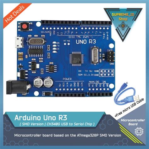 Jual Arduino Uno R3 Atmega328p Smd Ch340 Arduino Ide Pin Header Cable