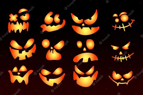 Premium Vector Halloween Face Silhouette Sticker Scary Halloween Pumpkins Icon Set Vector