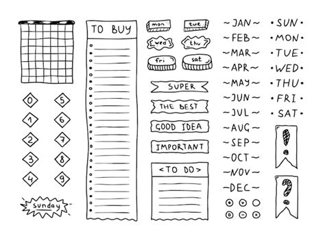 Premium Vector Doodle Black Bullet Journal Hand Drawn Elements