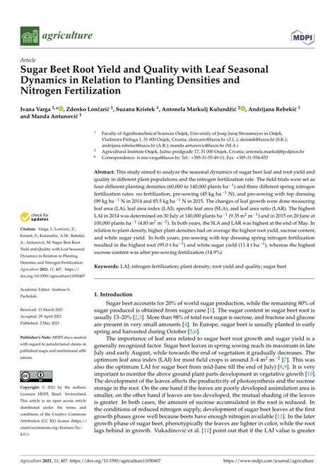 Pdf Sugar Beet Root Yield And Quality With Leaf Seasonal Dynamics In