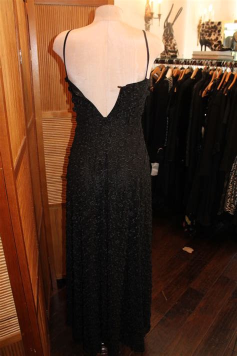 Vintage Escada Couture Black Silk Chiffon Embroidered Gown For Sale At