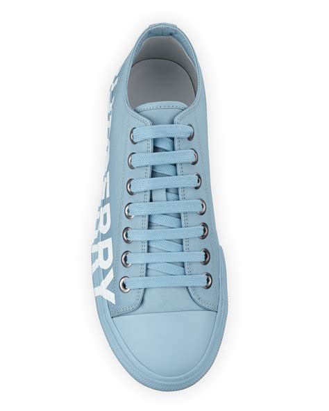 Burberry Mens Larkhall Logo Print Cotton Gabardine Sneakers In Blue Overdyed Modesens