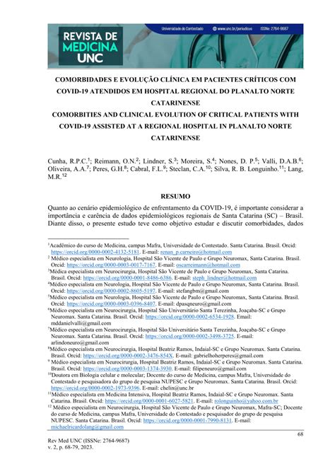 PDF Comorbidades e evolução clínica em pacientes críticos COVID