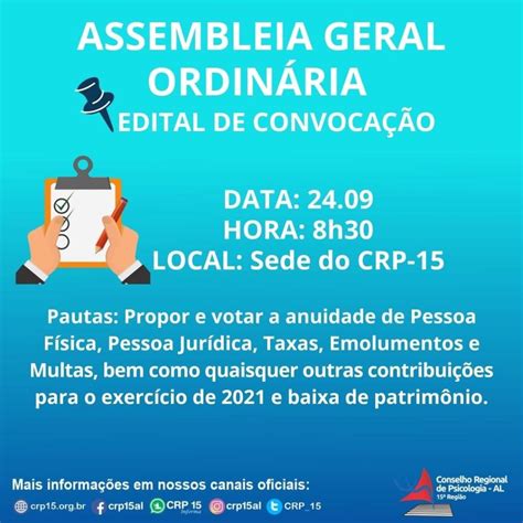 Conselho Regional De Psicologia 15ª Região Edital De ConvocaÇÃo Assembleia Geral OrdinÁria