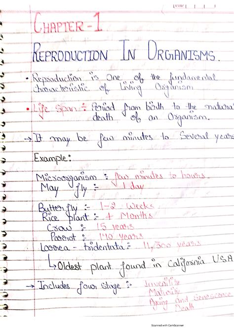 SOLUTION Reproduction In Organism Biology Handwritten Notes Class 12th