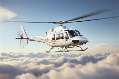 Helicóptero volando por encima de las nubes con un fondo de cielo azul