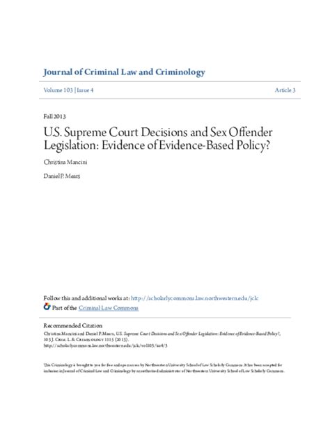 Pdf U S Supreme Court Decisions And Sex Offender Legislation