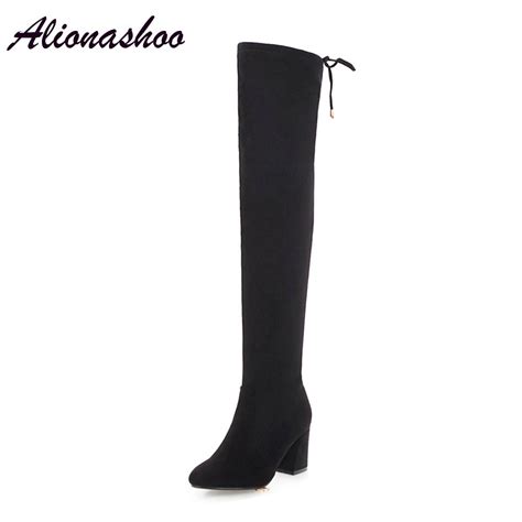 Alionashoo Plus Size Black Pink High Heel Suede Knee High Boots High