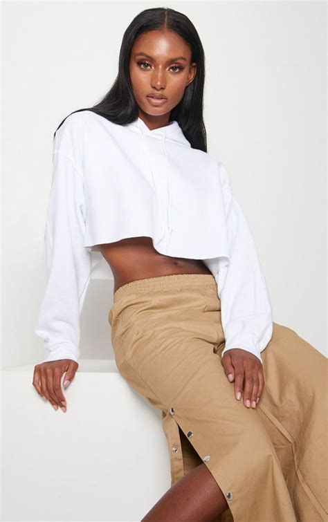 White Ultimate Oversized Crop Hoodie Tops Prettylittlething Cropped Hoodie Cropped White