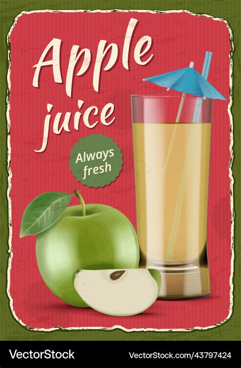 Apple Juice Poster Vintage Labels With Fruits Vector Image