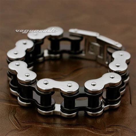 LINSION Motorbike Chain 2 Tone 316L Stainless Steel Mens Bracelet 5S006