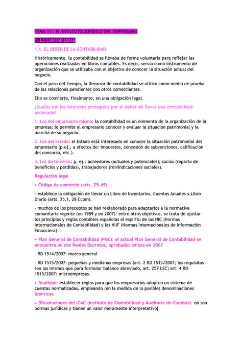 Derecho Mercantil TEMA 11 TEMA 11 EL ESTATUTO JURÍDICO DEL