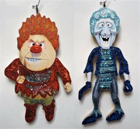 Set Of 2 Miser Brothers Heat And Snow Glitter Christmas Ornament