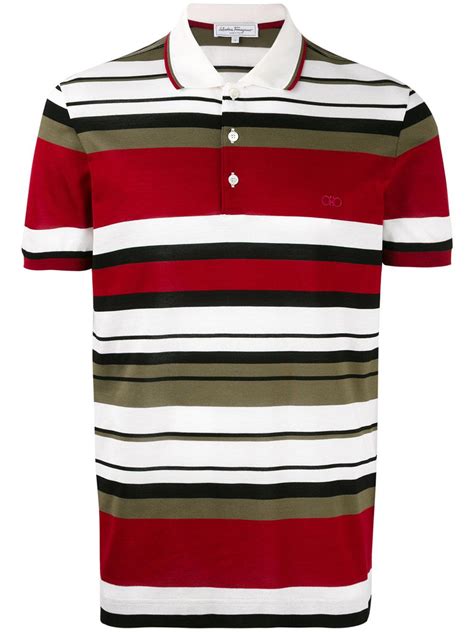 Ferragamo Cotton Horizontal Striped Polo Shirt In Red For Men Lyst