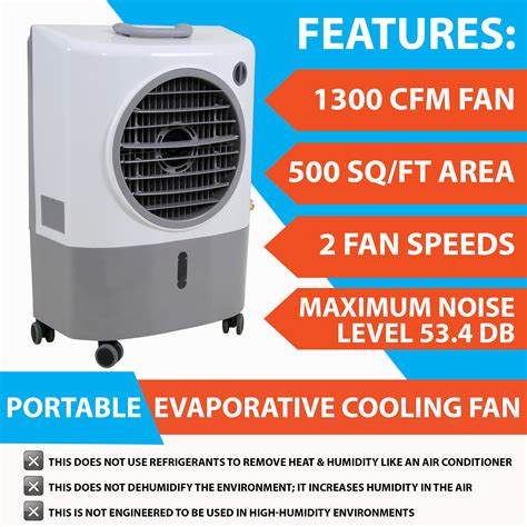 Hessaire Mc18m Portable Evaporative Cooler Color May Vary 1300 Cfm Cools 500 Square Feet