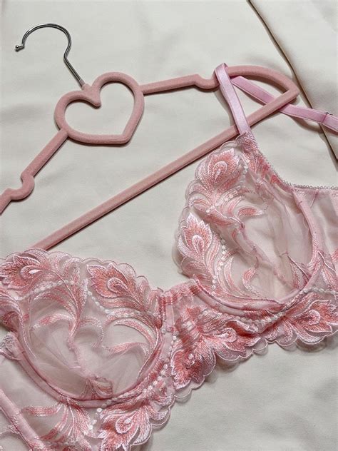 Boudoir Pink Lingerie Set Bridal Cotton Underwear Embroidery Floral Lingerie Sheer Underwear