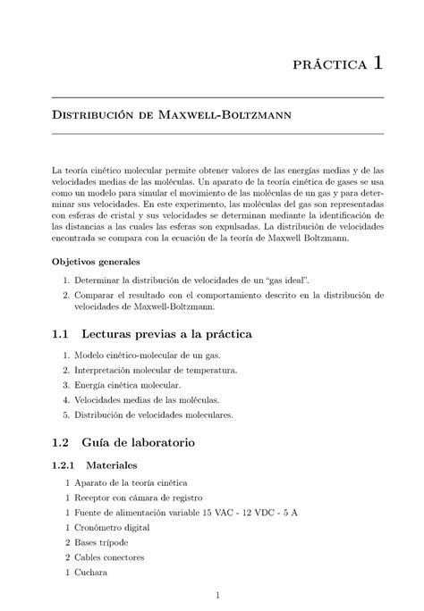 Guía 3 Distribución de Maxwell Boltzmann PRÁCTICA 1 Distribución de