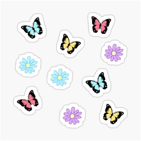 Butterflies And Flowers Sticker Pack Sticker For Sale By Meianie