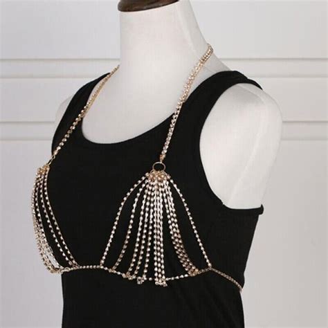 New Women Sexy Metal Gold Beach Bikini Accessory Bra Chest Body Chain