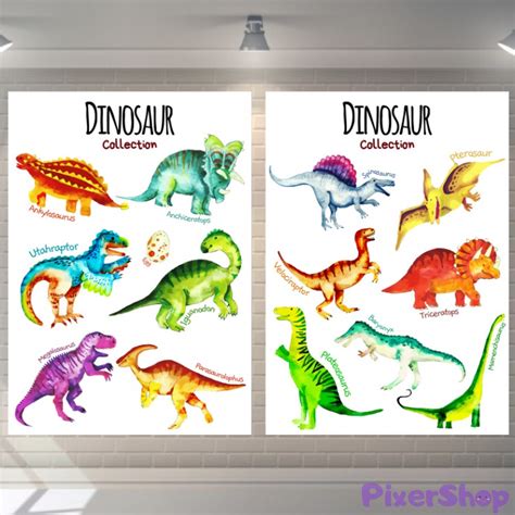 Nursery Wall Decor / Laminated A4 Size Chart / Dinosaur Collection ...