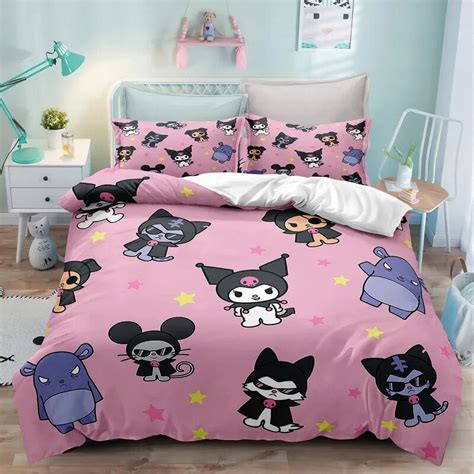 Sanrio Kuromi Bedding Set Cartoon Anime Kuromi Melody Quilt Duvet Cover