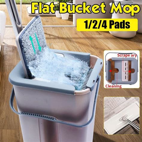 Buy Flat Squeeze Mop Bucket Hand Free Wringing Stainless Steel Mop Self