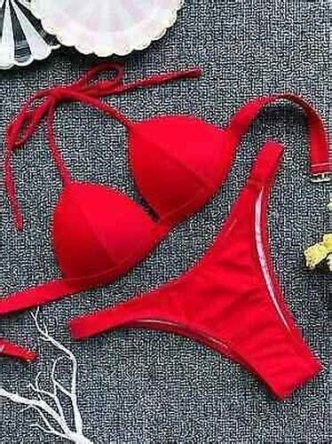 Mode Mer Costume Deux Pi Ces Bikini Triangle Mini Rouge Bonnets Slips Ebay