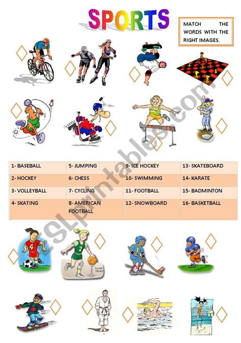 Sports Matching Esl Worksheet By Sandytita