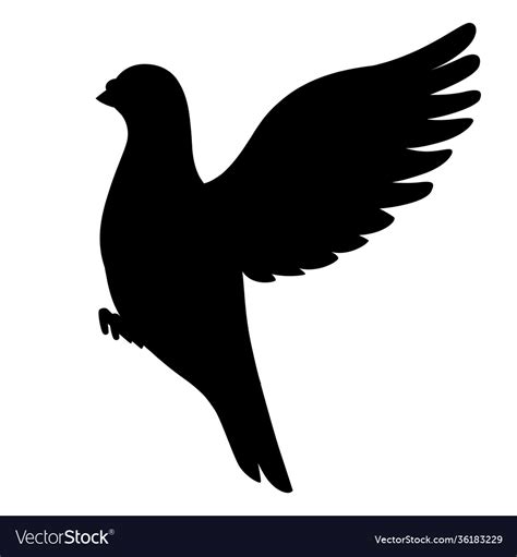 Black Silhouette Pigeon Bird Flying Flaps Vector Image