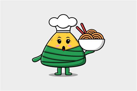 Cute Cartoon Chinese Rice Dumpling Chef Character Vector Art