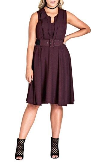 City Chic Vintage Veronica Belted Pleat Fit And Flare Dress Nordstrom