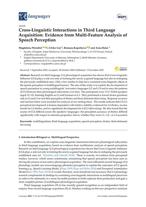 Pdf Cross Linguistic Interactions In Third Language Acquisition