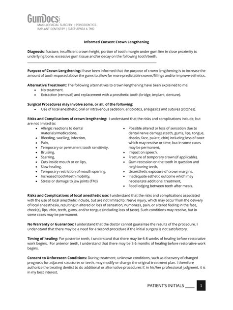 Fillable Online Consent For Crown Lengthening Surgery Diagnosis When A Tooth Is Fax Email