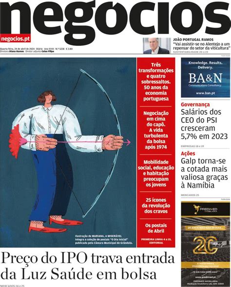 Capa Jornal De Negócios 24 Abril 2024 Capasjornaispt