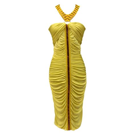 Versace embellished yellow ruched dress For Sale at 1stdibs