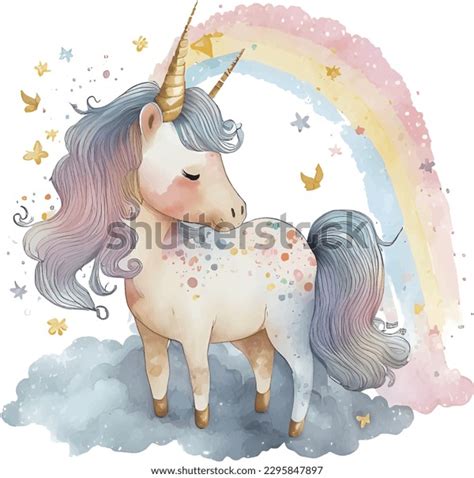 Watercolor Unicorn Clip Art Isolated Stock Vector Royalty Free