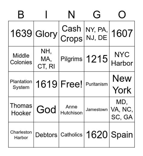 Exploration And Colonization Bingo Card