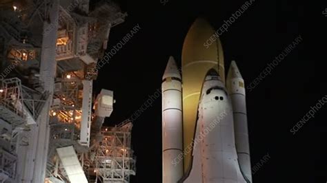 Space Shuttle Atlantis Sts 135 Roll Out At Night 2011 Stock Video