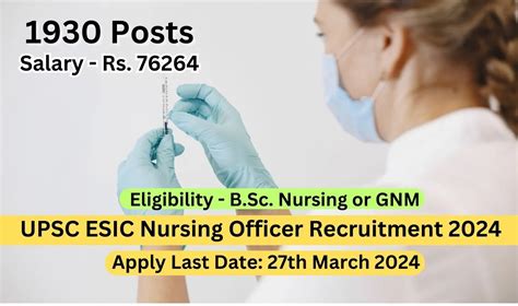 Upsc Esic Nursing Officer Recruitment 2024 Apply Online For 1930 Posts