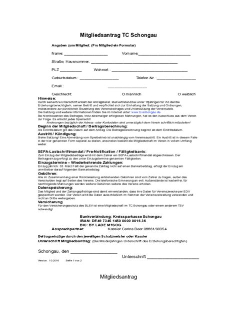 Fillable Online Mitgliedsantrag TC Schongau Fax Email Print PdfFiller