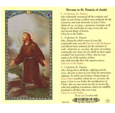 Laminated St Francis Of Assisi Novena Holy Prayer Card Catholic Ebay