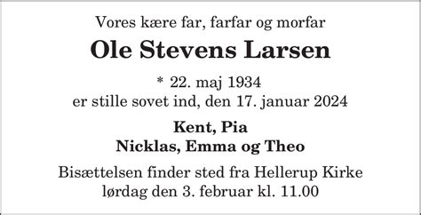 D Dsannonce For Ole Stevens Larsen Nordjyske Dk