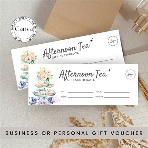 Printable Afternoon Tea Gift Voucher, Editable Gift for Her ...